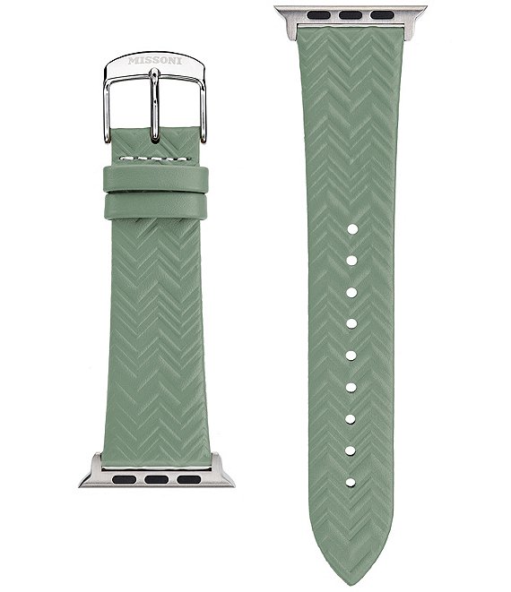 Color:Green - Image 1 - Zigzag Green Leather 38/40/41mm Strap for Apple Watch