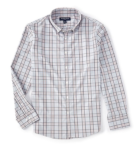 Color:Gray - Image 1 - Leeward No-Tuck Large Plaid Performance Stretch Long-Sleeve Woven Shirt