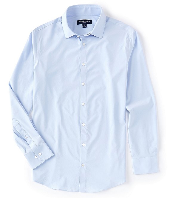 Color:Light Blue - Image 1 - Leeward Solid Performance Stretch Long-Sleeve Woven Shirt
