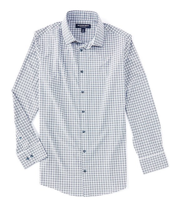 Color:Light Blue - Image 1 - Monaco Check Performance Stretch Long-Sleeve Woven Shirt