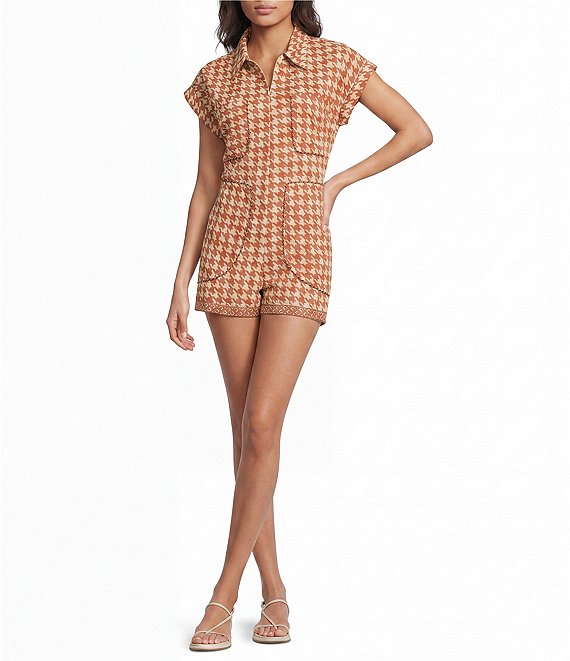 Mo Maya Karina Plaid Collared Neck Short Sleeve Romper