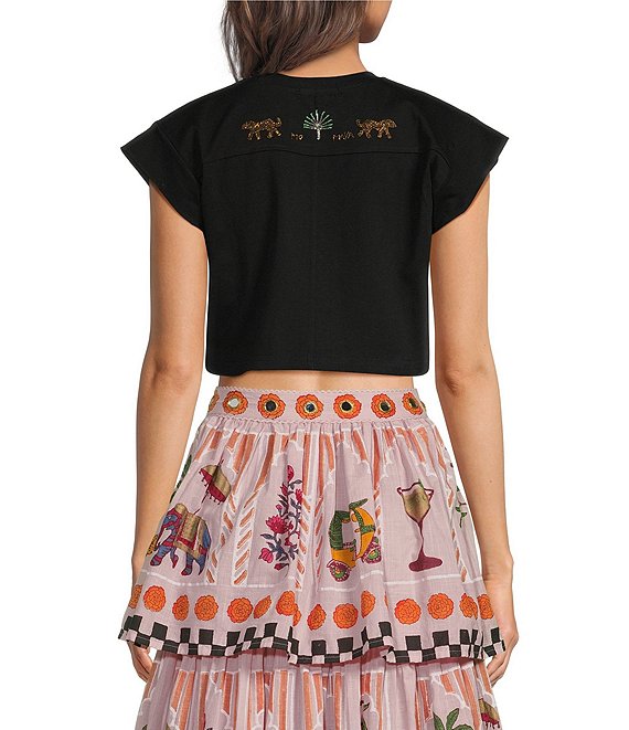 Mo Maya Leo Crop Embroidered Tee