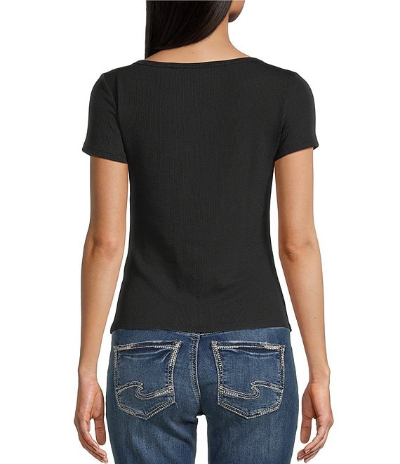 ♡MＯＡ♡ Moa Moa Crewneck Neck Short Sleeve Button-Front Top | Dillard's