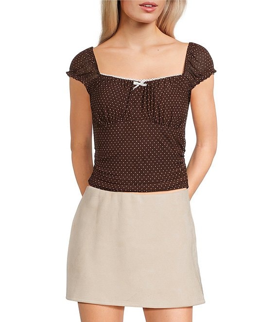Moa Moa Dotted Short Sleeve Square Neck Top