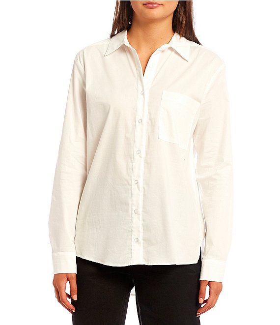 Color:White - Image 1 - Long-Sleeve Button Front Woven Shirt