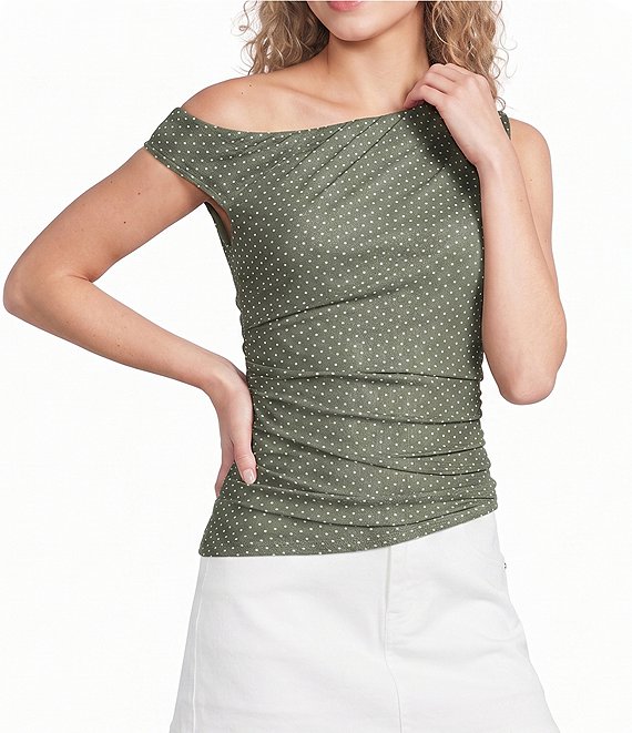 Moa Moa Mesh Polka Dot Asymmetrical Top