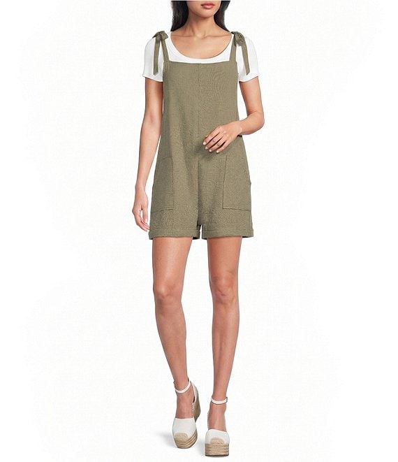 Moa Moa Square Neck Tie Shoulder Romper
