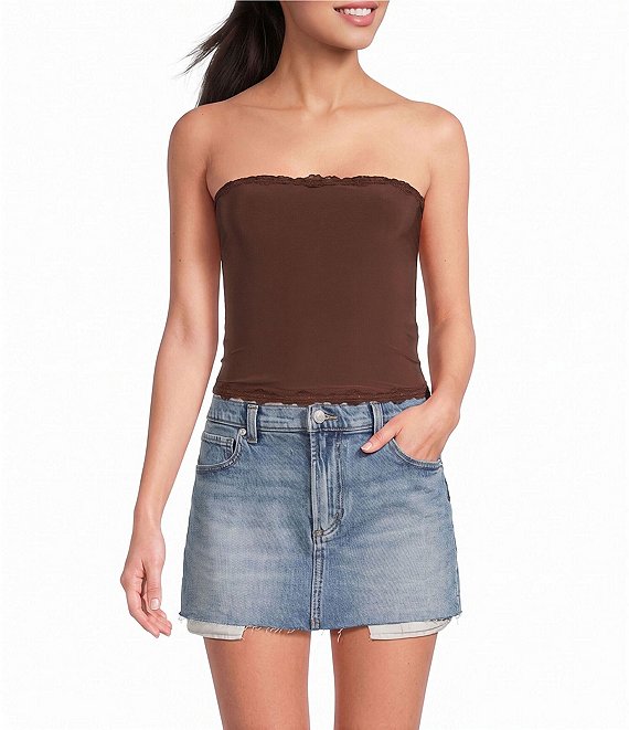 Moa Moa Strapless Lace Trim Top