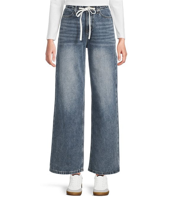 Mod Ref Drawstring String Full Length Jeans, Denim - Image 1