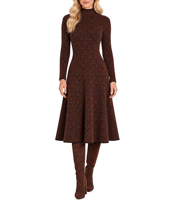 Moda Tara Herringbone Print Sweater Dress