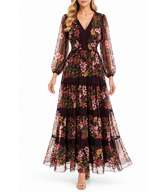 Moda Tara Printed Chiffon V-Neck Tiered Dress