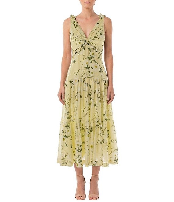 Moda Tara Twist Front Floral Printed Voile Midi Dress