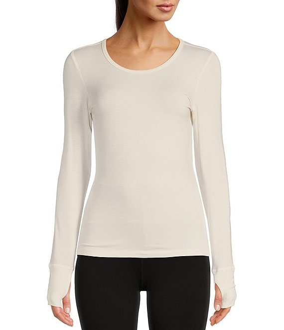 Color:White - Image 1 - Warm Wear Long Sleeve Crew Neck Top