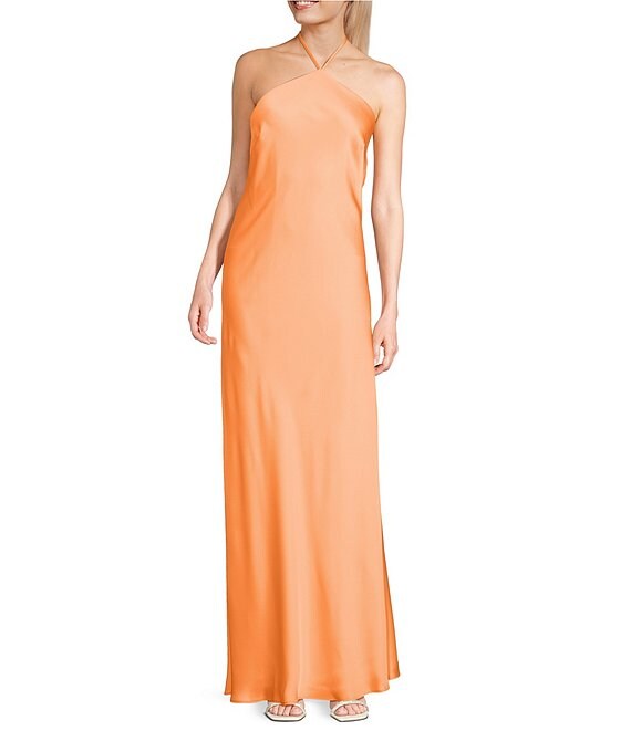 Morgan & Co. Satin Halter Neck Long Dress | Dillard's