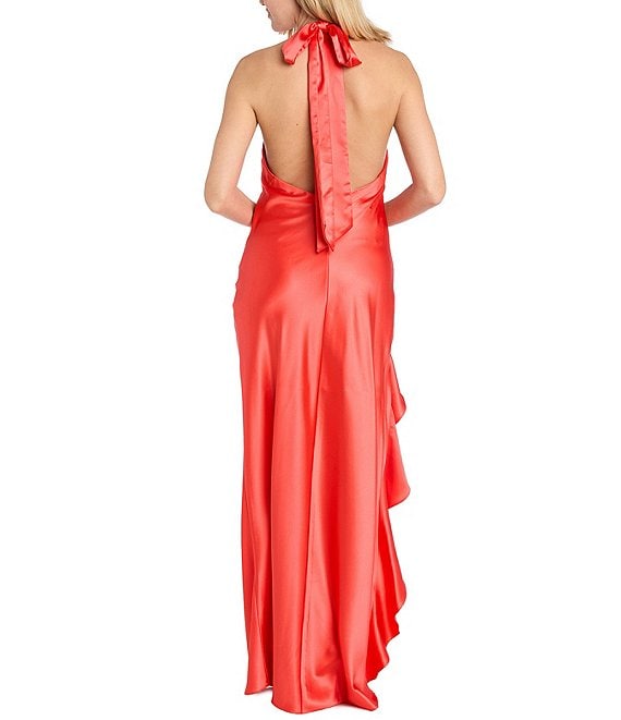 y neck halter dress UO Danika Tiered Lace Trim Y-Neck Halter Mini Dress