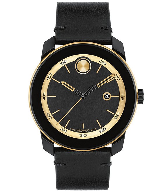 Movado Bold Men's TR90 Quartz Mechanical Automatic Black Leather Strap Watch