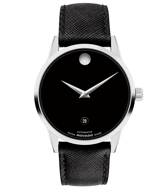 Movado Men's Museum Classic Automatic Black Leather Strap Watch, Black - Image 1