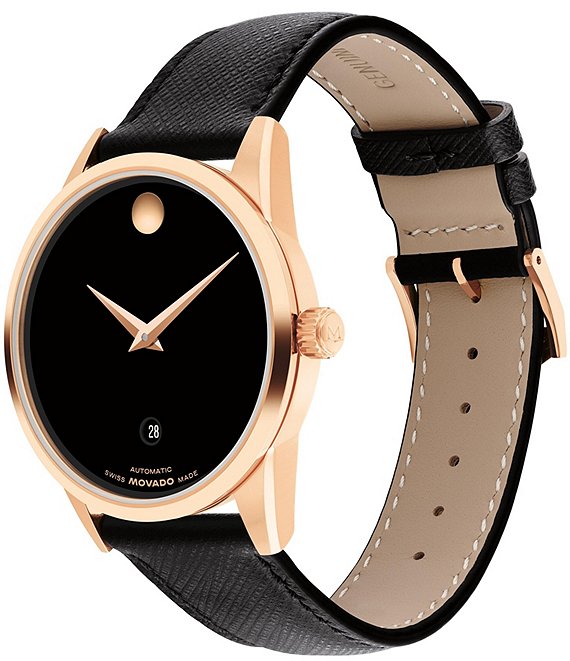 Movado Men's Museum Classic Automatic Textured Black Leather Strap