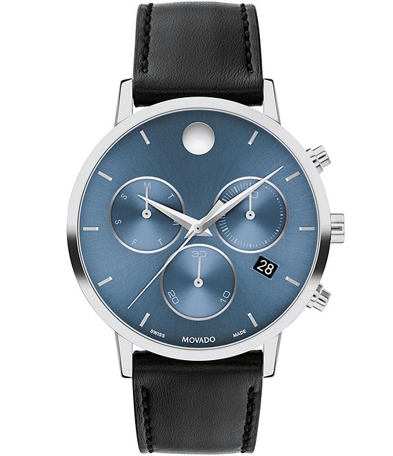 Movado Men s Museum Classic Quartz Chronograph Blue Dial Black Leather Strap Watch Dillard s