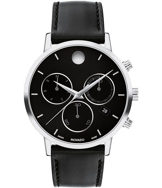 Movado Men s Museum Classic Quartz Chronograph Black Leather Strap Watch