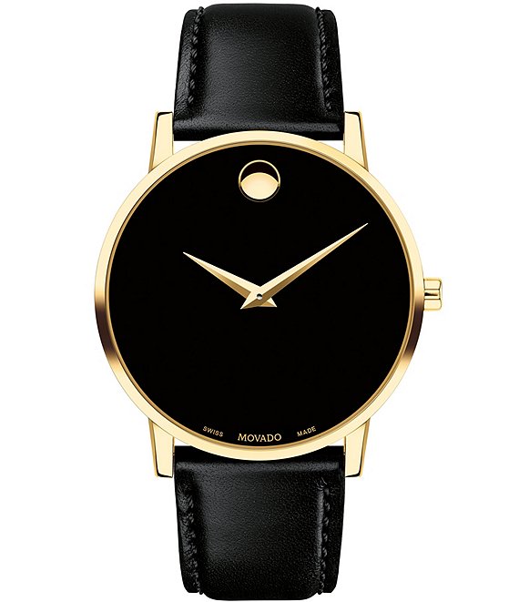 Color:Black - Image 1 - Museum Classic Gold-Toned Case Black Calfskin Watch