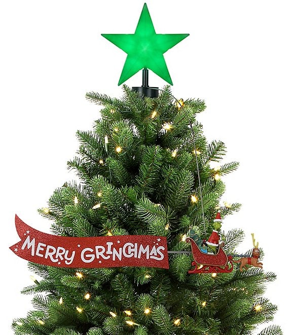 Mr. Christmas LED Lighted Grinch Sleigh Animated Tree Topper with Banner