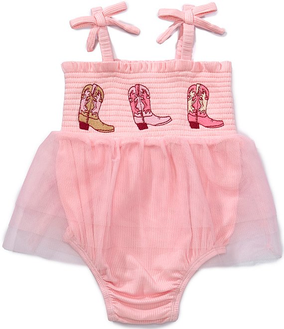 Mud Pie Baby Bow Shoulder Straps Boots Tutu Crawler