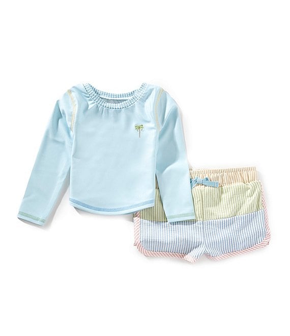 Mud Pie Baby Boys Long Sleeve Rashguard T-Shirt & Color Block Swim Trunks Set