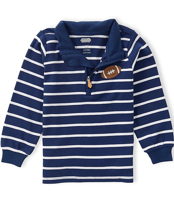 Mud Pie Baby Boys Long Sleeve Striped Football-Embroidered Pullover