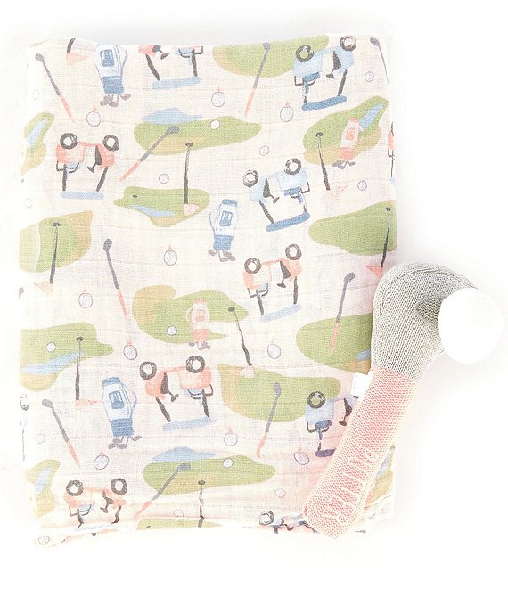 Color:Pink - Image 1 - Baby Girl Golf Swaddle Blanket & Plush Rattle Set