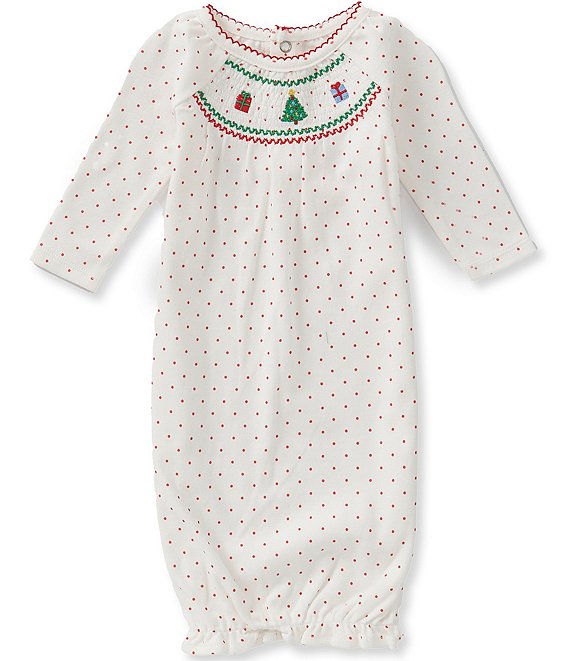 Mud Pie Baby Girls Long Sleeve Christmas Smocked Interlock Nightgown