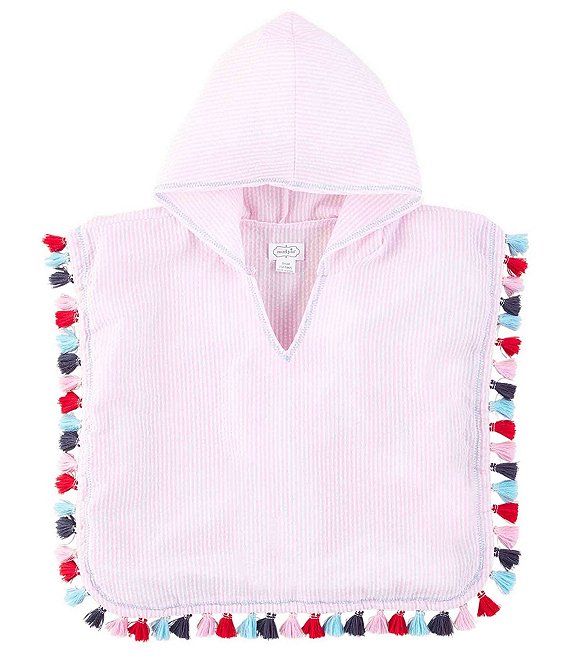 Mud Pie Baby/Little Girls 12 Months-5T Tassel-Accented Hooded Seersucker Poncho Cover-Up