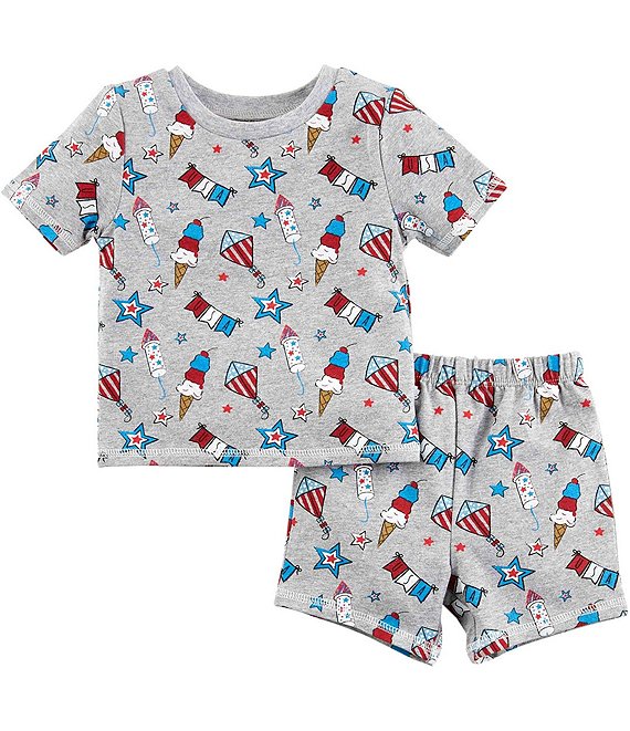 Color:Grey - Image 1 - Little Kids 2T-5T Short Sleeve Fourth Of July Pajama Tee & Matching Shorts Set