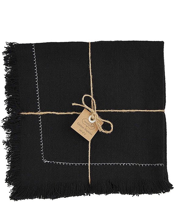 Color:Black - Image 1 - Black Fringe Cotton Napkins, Set of 4