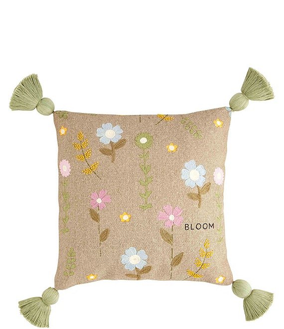 Mud Pie Botanica Collection Bloom Floral Tasseled Square Pillow