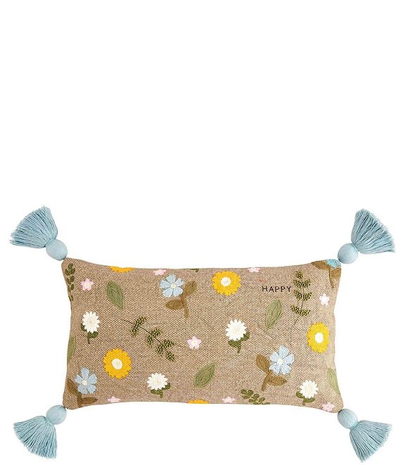 Mud Pie Botanica Collection Happy Floral Tasseled Lumbar Pillow