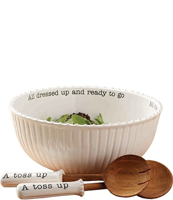 Mud Pie Circa Ceramic Salad Bowl & Wood Server Set
