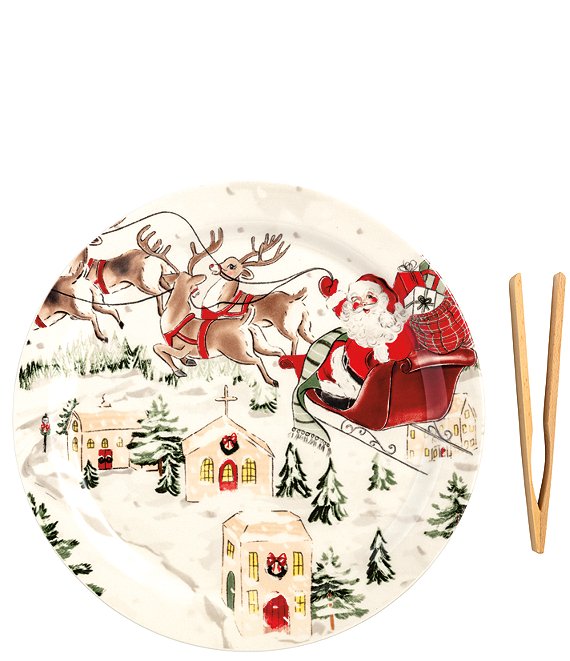 Mud Pie Classic Christmas Santa Scene Plate Set