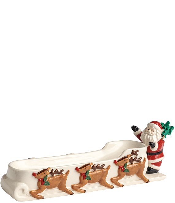 Mud Pie Classic Christmas Santa Sleigh Cracker Dish & Toothpicks Set