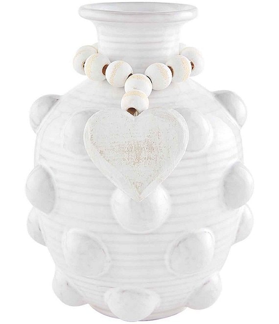 Color:White - Image 1 - Classic Home Collection White Etched Bead Decor with Heart Pendant Glazed Vase