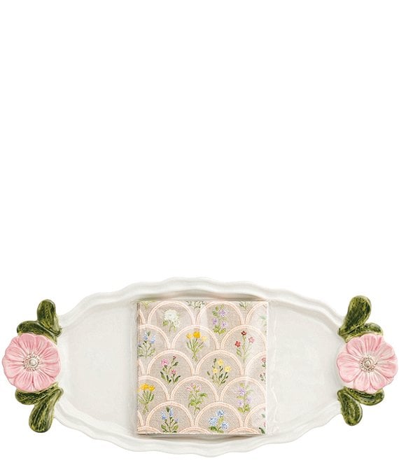 Mud Pie Flower Handle Tray & Napkin Hostess Set