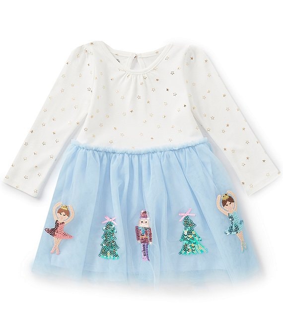 Mud Pie Girls Long Sleeve Sequin Embellished Nutcracker Applique Dress