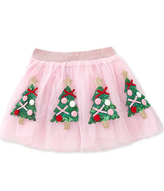 Mud Pie Girls Sequin Embellished Christmas Tree Applique Mesh Skirt