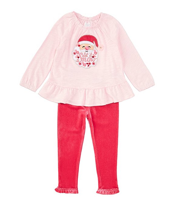Mud Pie Little Girls 2T-5T Long Sleeve Santa Face Applique Slub Tunic & Velvet Leggings Set