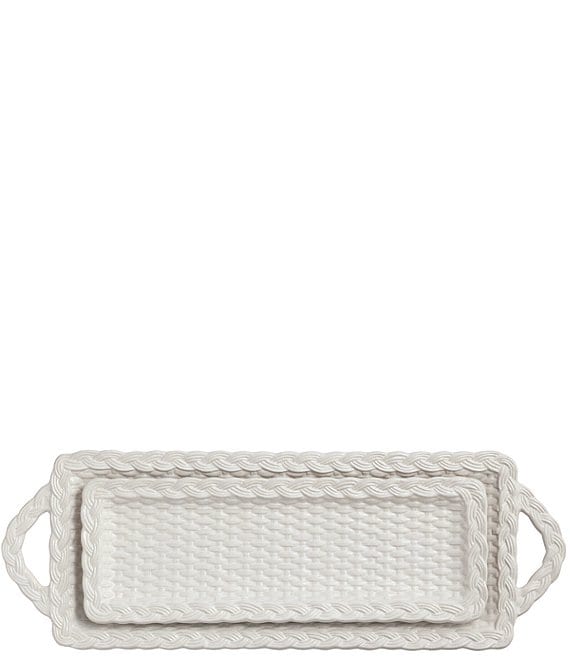 Mud Pie Nested Wicker Woven Texture Ceramic Tray Set