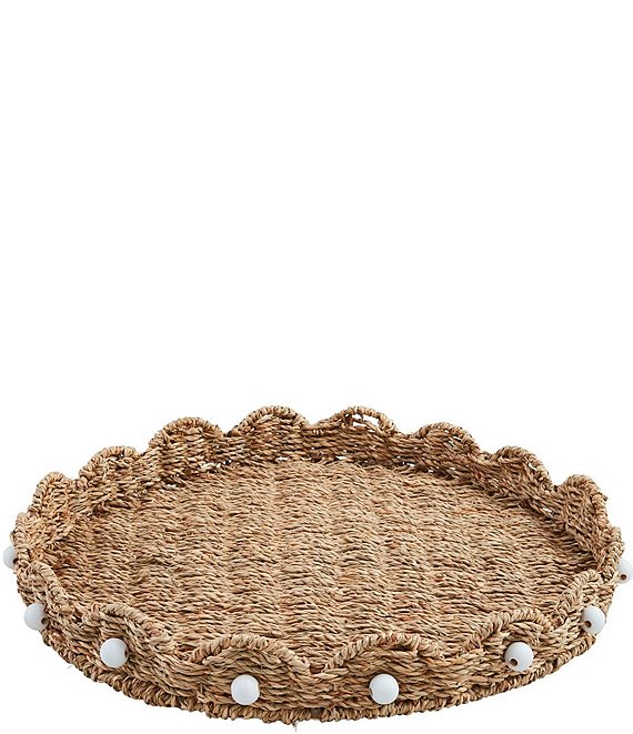 Mud Pie Scalloped Raffia Wooden Beaded Lazy Susan