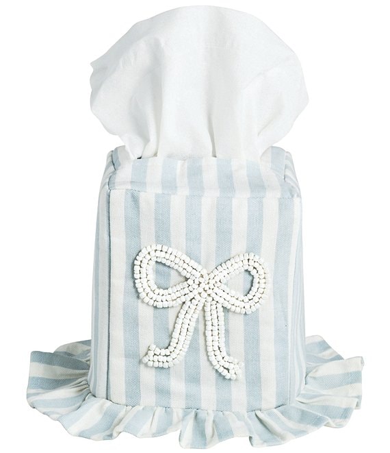 Mud Pie Stripe Bow Collection Striped Ruffle Tissue Box Cover