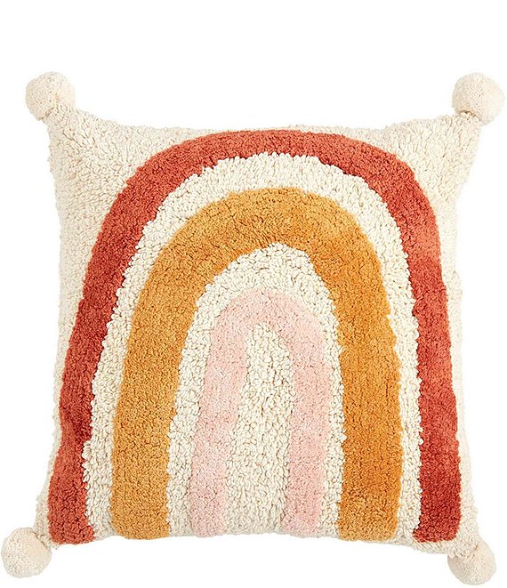Mud Pie Tufted Rainbow Pom Decorative Square Pillow