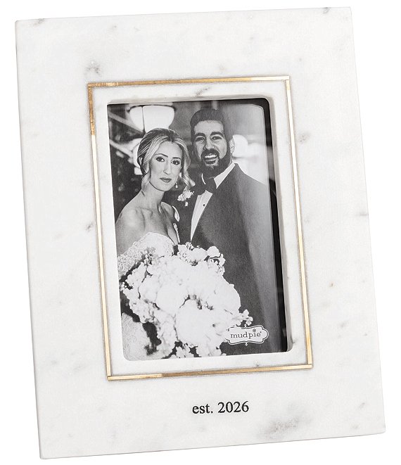 Mud Pie Wedding Collection Est. 2026 Gold Inlay Marble Frame, 4x6#double;