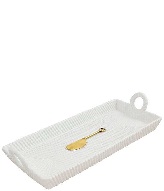 Mud Pie Westport Woven Ceramic Hostess Tray Set